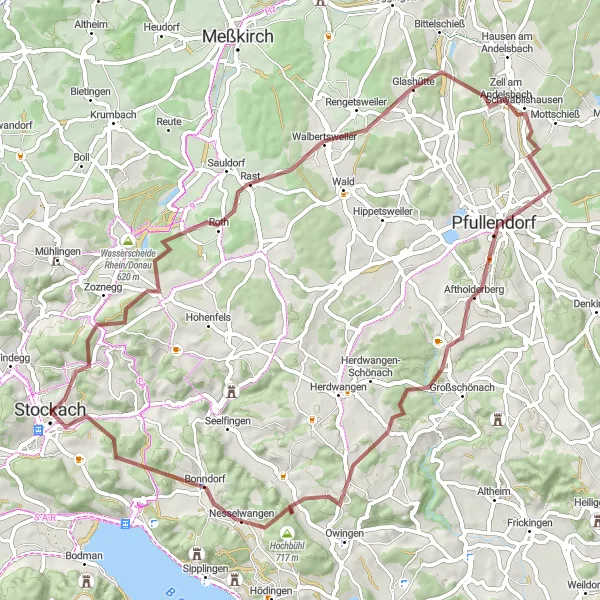 Karten-Miniaturansicht der Radinspiration "Natur und Abenteuer in der Region Stockach" in Freiburg, Germany. Erstellt vom Tarmacs.app-Routenplaner für Radtouren