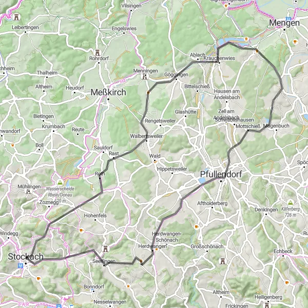 Karten-Miniaturansicht der Radinspiration "Rundtour durch die Natur um Stockach" in Freiburg, Germany. Erstellt vom Tarmacs.app-Routenplaner für Radtouren