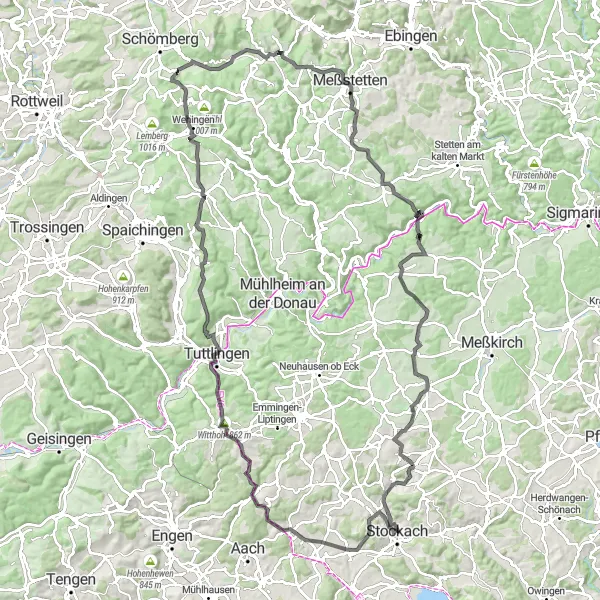 Karten-Miniaturansicht der Radinspiration "Road-Tour ab Stockach" in Freiburg, Germany. Erstellt vom Tarmacs.app-Routenplaner für Radtouren