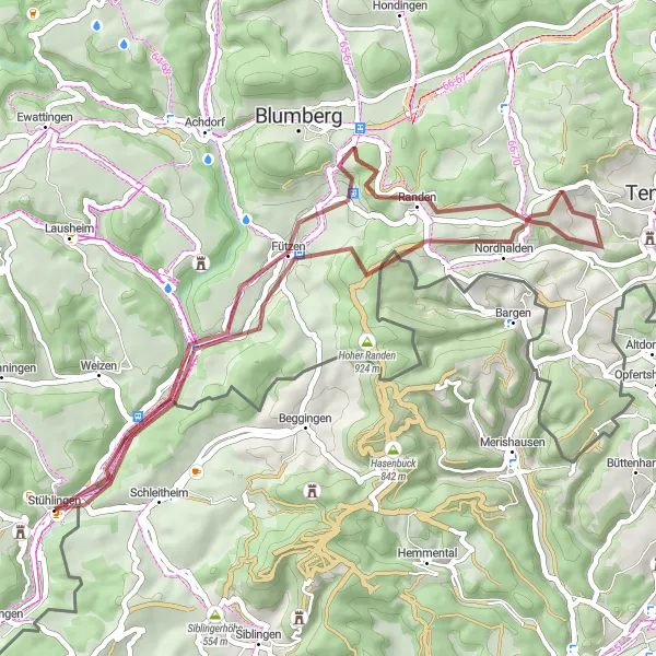 Map miniature of "Secret Forests and Hidden Views" cycling inspiration in Freiburg, Germany. Generated by Tarmacs.app cycling route planner
