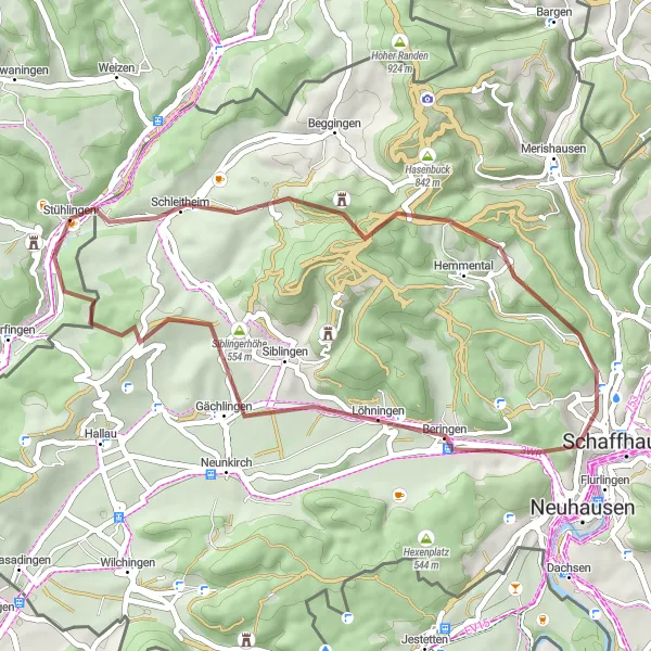 Map miniature of "Schleitheim Loop" cycling inspiration in Freiburg, Germany. Generated by Tarmacs.app cycling route planner