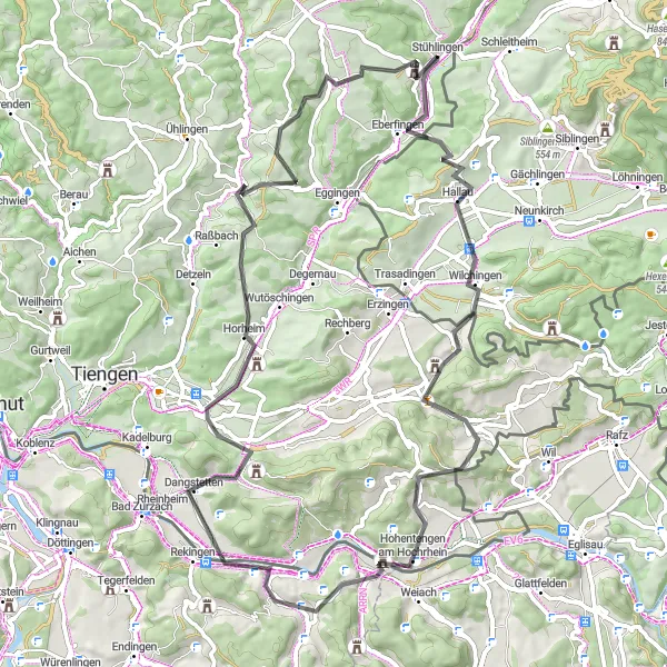 Map miniature of "Hallau Loop" cycling inspiration in Freiburg, Germany. Generated by Tarmacs.app cycling route planner