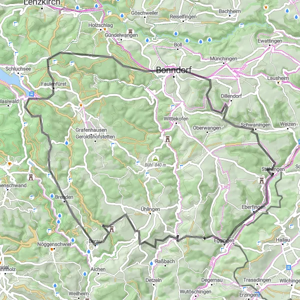 Map miniature of "King of the Hills Loop" cycling inspiration in Freiburg, Germany. Generated by Tarmacs.app cycling route planner