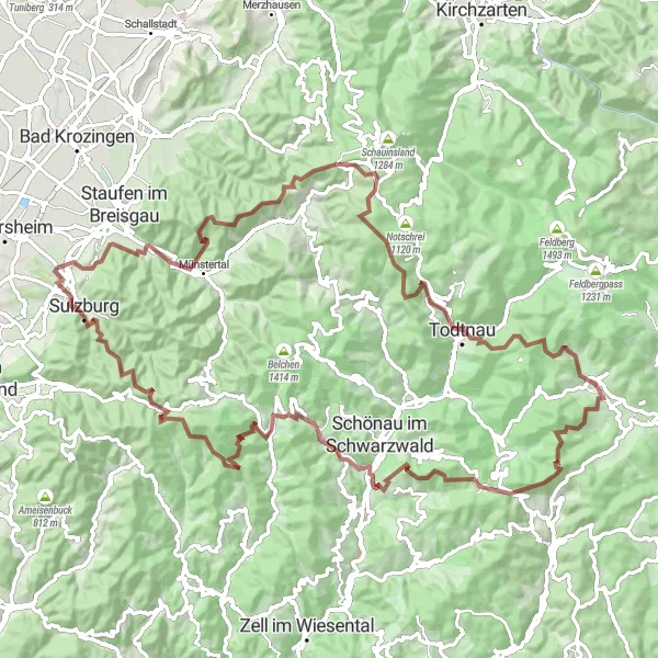 Karten-Miniaturansicht der Radinspiration "Hochschwarzwald Expedition" in Freiburg, Germany. Erstellt vom Tarmacs.app-Routenplaner für Radtouren