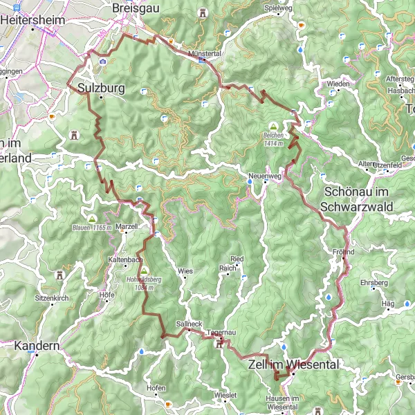 Karten-Miniaturansicht der Radinspiration "Abenteuerliche Schwarzwaldgravel-Tour" in Freiburg, Germany. Erstellt vom Tarmacs.app-Routenplaner für Radtouren
