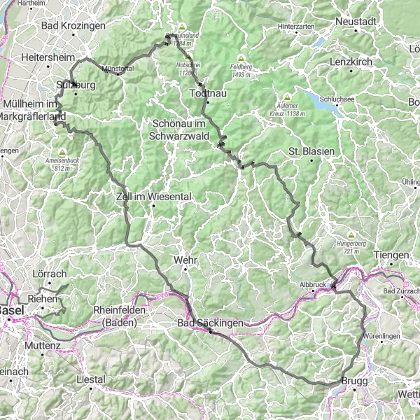 Karten-Miniaturansicht der Radinspiration "Auf den Spuren des Schwarzwalds" in Freiburg, Germany. Erstellt vom Tarmacs.app-Routenplaner für Radtouren