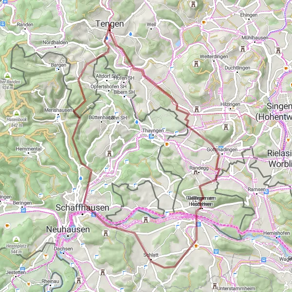 Map miniature of "Hidden Gems Gravel Ride" cycling inspiration in Freiburg, Germany. Generated by Tarmacs.app cycling route planner
