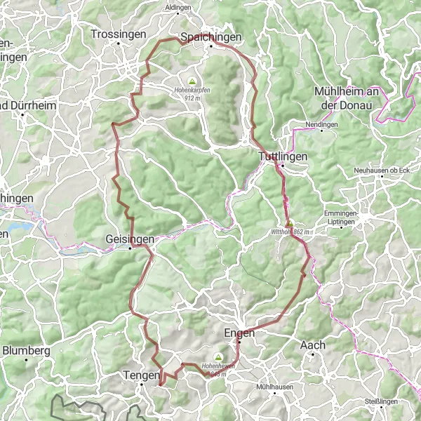 Map miniature of "Gravel Highlands" cycling inspiration in Freiburg, Germany. Generated by Tarmacs.app cycling route planner