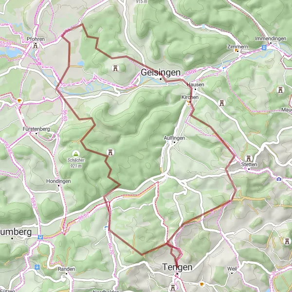 Map miniature of "Panoramic Gravel Road" cycling inspiration in Freiburg, Germany. Generated by Tarmacs.app cycling route planner