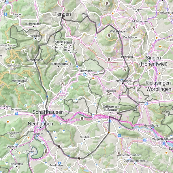 Map miniature of "The Castle and River Loop" cycling inspiration in Freiburg, Germany. Generated by Tarmacs.app cycling route planner