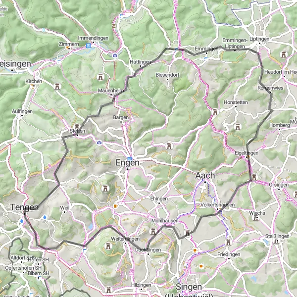 Map miniature of "The Hilly Adventure" cycling inspiration in Freiburg, Germany. Generated by Tarmacs.app cycling route planner