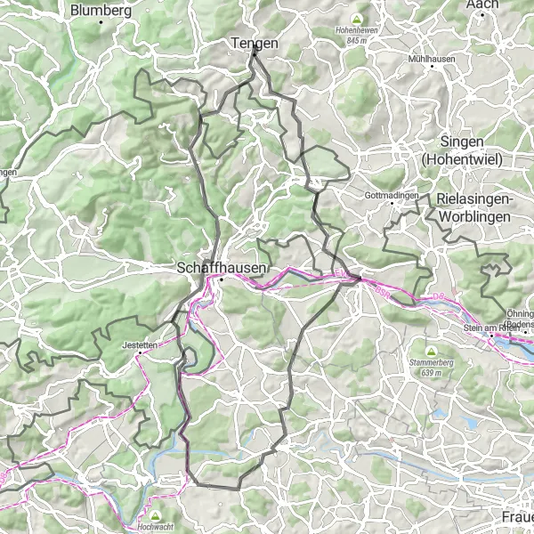 Map miniature of "The Swiss Border Adventure" cycling inspiration in Freiburg, Germany. Generated by Tarmacs.app cycling route planner