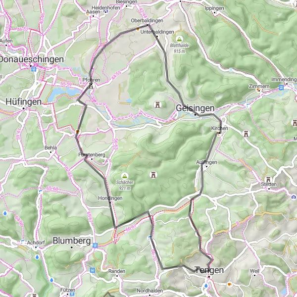 Map miniature of "The Up and Down in the Black Forest" cycling inspiration in Freiburg, Germany. Generated by Tarmacs.app cycling route planner