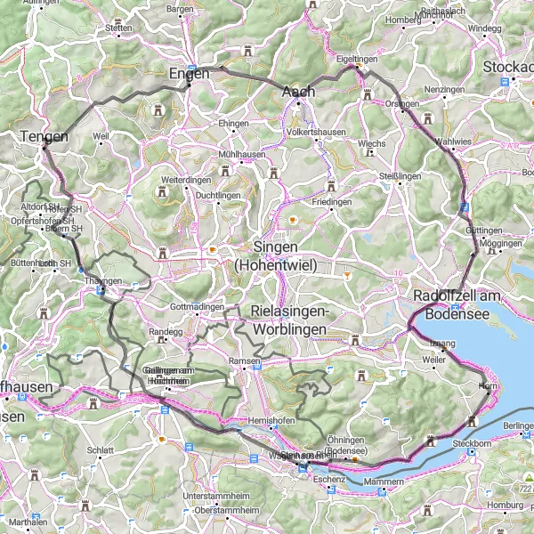 Map miniature of "Tengen to the shores of Lake Constance" cycling inspiration in Freiburg, Germany. Generated by Tarmacs.app cycling route planner