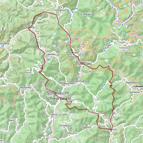 Map miniature of "Black Forest Gravel Tour" cycling inspiration in Freiburg, Germany. Generated by Tarmacs.app cycling route planner