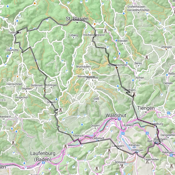 Map miniature of "Wachtbühl Loop" cycling inspiration in Freiburg, Germany. Generated by Tarmacs.app cycling route planner