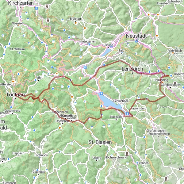 Map miniature of "Exploring the Wilderness: Lenzkirch to Bernau" cycling inspiration in Freiburg, Germany. Generated by Tarmacs.app cycling route planner