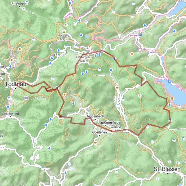Map miniature of "Gravel Adventure: Todtnau to Bernau" cycling inspiration in Freiburg, Germany. Generated by Tarmacs.app cycling route planner