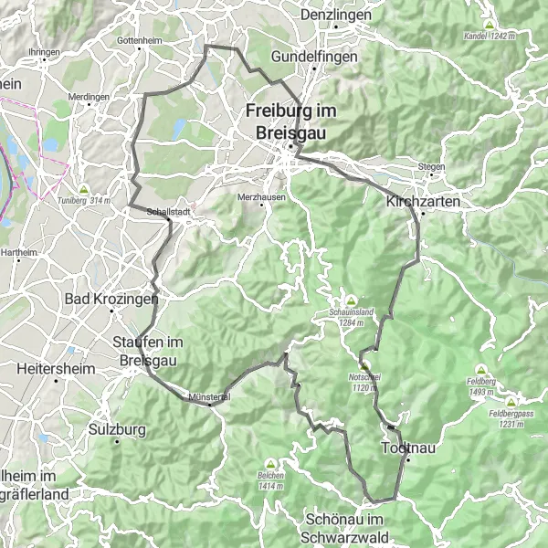 Karten-Miniaturansicht der Radinspiration "Panoramastraßen um Freiburg" in Freiburg, Germany. Erstellt vom Tarmacs.app-Routenplaner für Radtouren