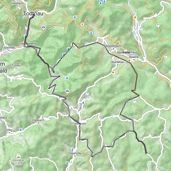 Map miniature of "Todtnau Loop" cycling inspiration in Freiburg, Germany. Generated by Tarmacs.app cycling route planner