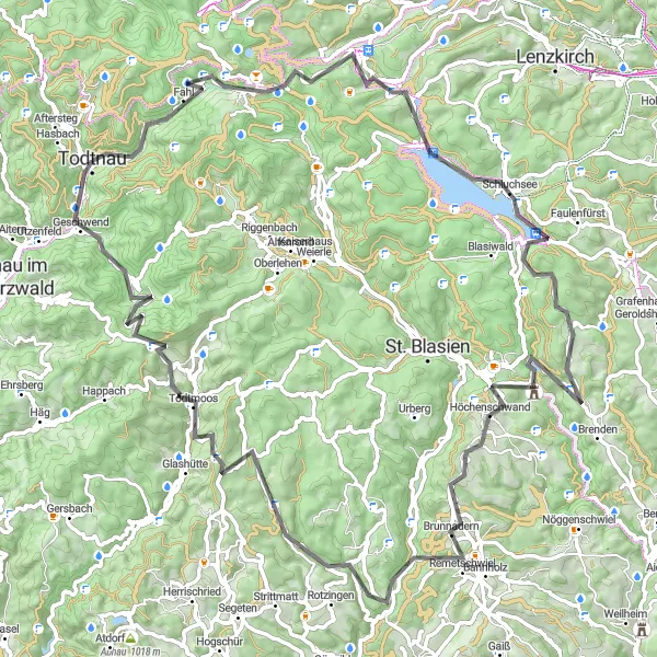 Karten-Miniaturansicht der Radinspiration "Road Runde von Todtnau nach Geschwend" in Freiburg, Germany. Erstellt vom Tarmacs.app-Routenplaner für Radtouren