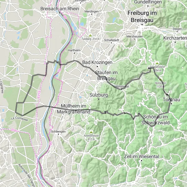 Karten-Miniaturansicht der Radinspiration "Road Route von Todtnau" in Freiburg, Germany. Erstellt vom Tarmacs.app-Routenplaner für Radtouren