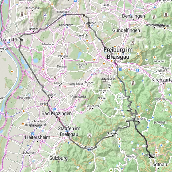 Karten-Miniaturansicht der Radinspiration "Road Runde von Todtnau nach Freiburg" in Freiburg, Germany. Erstellt vom Tarmacs.app-Routenplaner für Radtouren