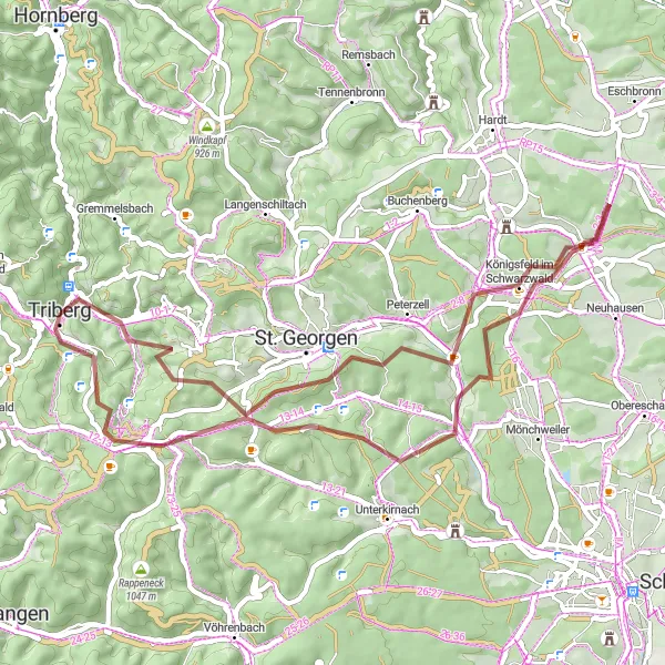 Map miniature of "Scenic Gravel Route to Triberg" cycling inspiration in Freiburg, Germany. Generated by Tarmacs.app cycling route planner