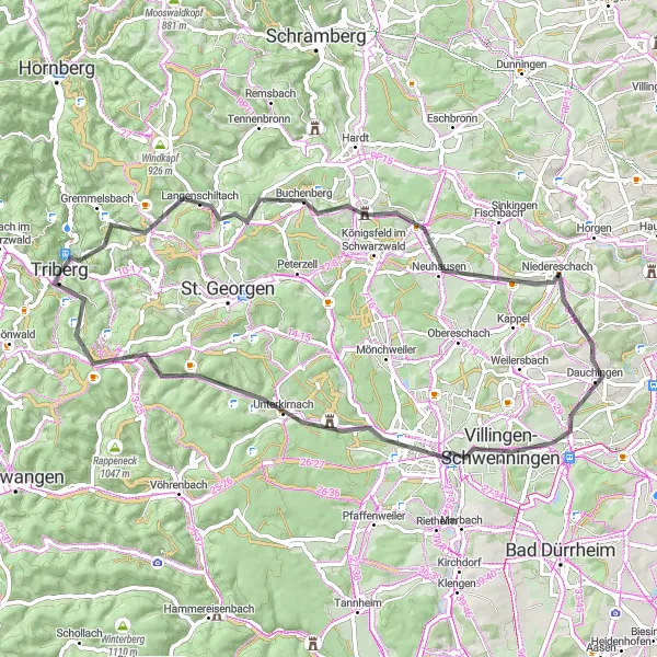 Map miniature of "Classic Road Bike Tour in the Black Forest" cycling inspiration in Freiburg, Germany. Generated by Tarmacs.app cycling route planner