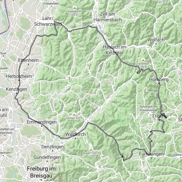 Map miniature of "Triberg Loop" cycling inspiration in Freiburg, Germany. Generated by Tarmacs.app cycling route planner