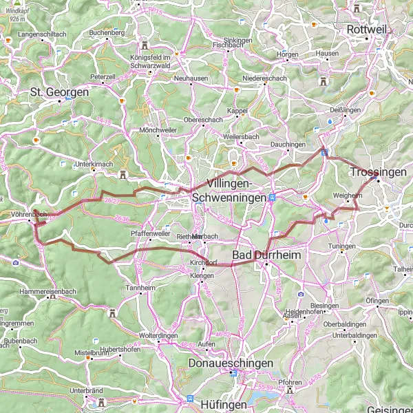 Map miniature of "Through the Black Forest Gravel Adventure" cycling inspiration in Freiburg, Germany. Generated by Tarmacs.app cycling route planner