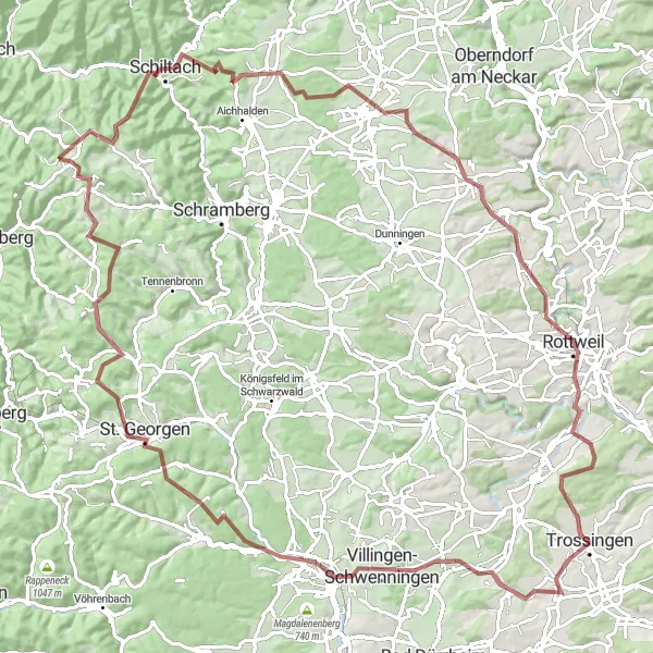 Map miniature of "Black Forest Gravel Epic" cycling inspiration in Freiburg, Germany. Generated by Tarmacs.app cycling route planner