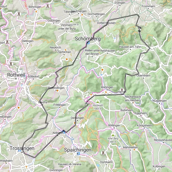 Map miniature of "The Wellendingen Loop" cycling inspiration in Freiburg, Germany. Generated by Tarmacs.app cycling route planner