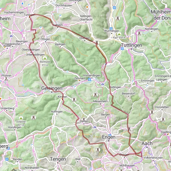 Map miniature of "Exploring the Medieval Ruins" cycling inspiration in Freiburg, Germany. Generated by Tarmacs.app cycling route planner