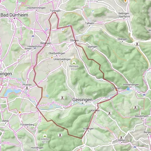Map miniature of "Öfingen Round-Trip" cycling inspiration in Freiburg, Germany. Generated by Tarmacs.app cycling route planner