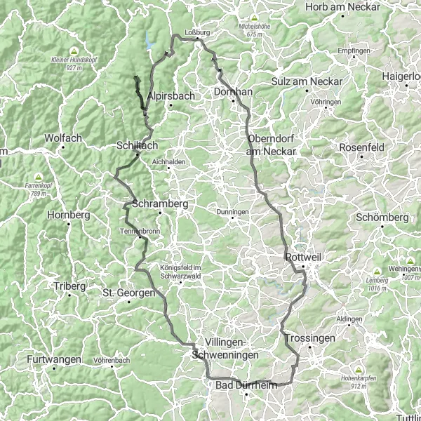 Karten-Miniaturansicht der Radinspiration "Rottweil und Schwarzwald Panorama" in Freiburg, Germany. Erstellt vom Tarmacs.app-Routenplaner für Radtouren
