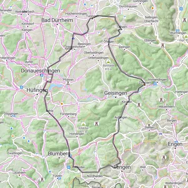 Map miniature of "Roads Less Traveled" cycling inspiration in Freiburg, Germany. Generated by Tarmacs.app cycling route planner