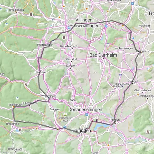 Map miniature of "Picturesque Villages" cycling inspiration in Freiburg, Germany. Generated by Tarmacs.app cycling route planner