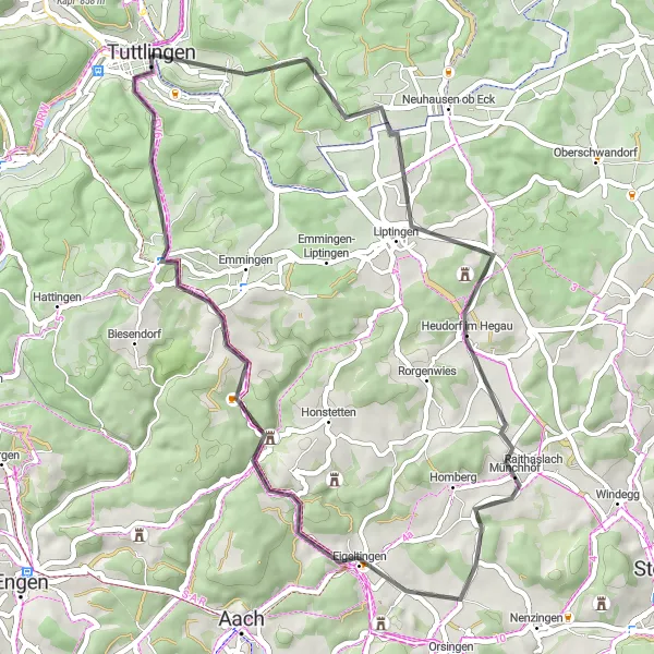 Map miniature of "Tuttlingen to Leutenberg Loop" cycling inspiration in Freiburg, Germany. Generated by Tarmacs.app cycling route planner