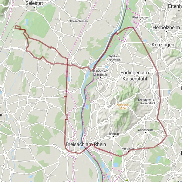 Karten-Miniaturansicht der Radinspiration "Vogelgrun und Riegel am Kaiserstuhl Offroad Tour" in Freiburg, Germany. Erstellt vom Tarmacs.app-Routenplaner für Radtouren