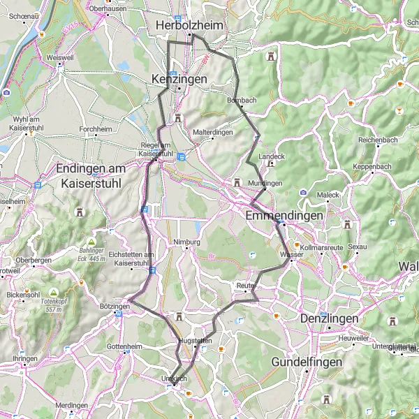 Karten-Miniaturansicht der Radinspiration "Kaiserstuhl Rundtour" in Freiburg, Germany. Erstellt vom Tarmacs.app-Routenplaner für Radtouren