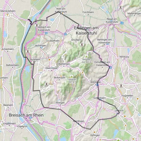 Karten-Miniaturansicht der Radinspiration "Kaiserstuhl Rundtour" in Freiburg, Germany. Erstellt vom Tarmacs.app-Routenplaner für Radtouren