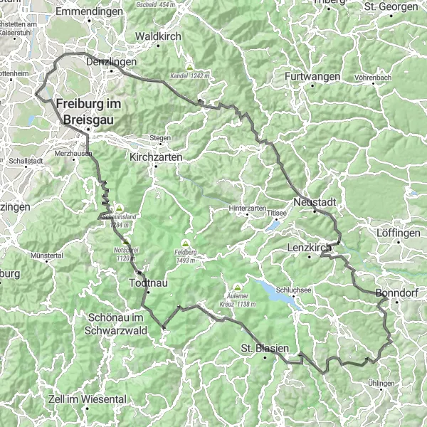 Karten-Miniaturansicht der Radinspiration "Höhengenuss und Wanderlust Extremtour" in Freiburg, Germany. Erstellt vom Tarmacs.app-Routenplaner für Radtouren