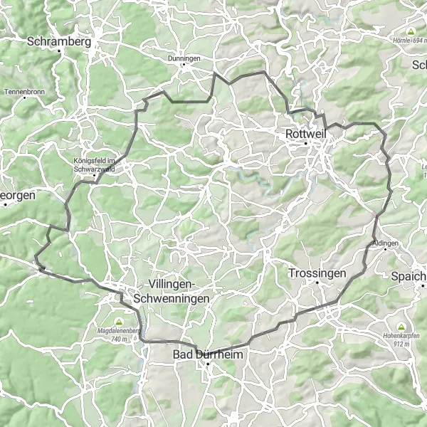 Karten-Miniaturansicht der Radinspiration "Atemberaubende Rundtour um Unterkirnach" in Freiburg, Germany. Erstellt vom Tarmacs.app-Routenplaner für Radtouren