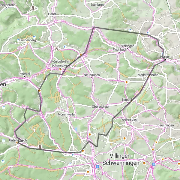 Karten-Miniaturansicht der Radinspiration "Panoramastraßenabenteuer in der Nähe von Unterkirnach" in Freiburg, Germany. Erstellt vom Tarmacs.app-Routenplaner für Radtouren