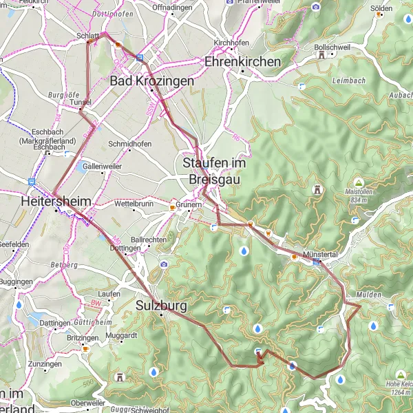Map miniature of "Gravel Adventure through the Black Forest" cycling inspiration in Freiburg, Germany. Generated by Tarmacs.app cycling route planner