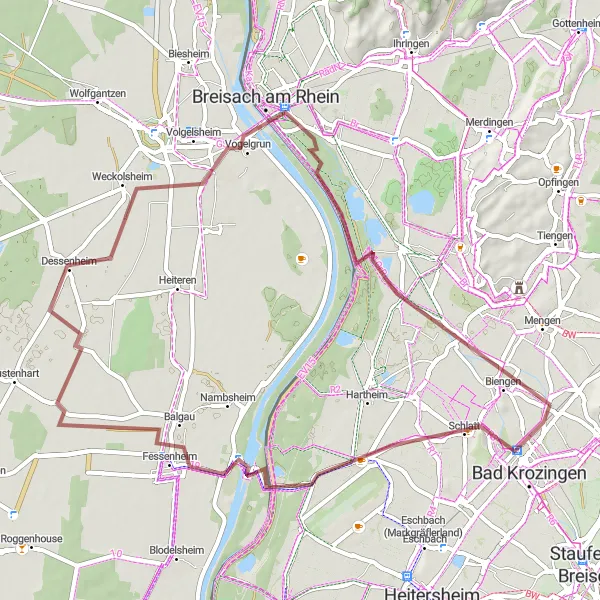 Map miniature of "Discovering the Rhine Valley" cycling inspiration in Freiburg, Germany. Generated by Tarmacs.app cycling route planner