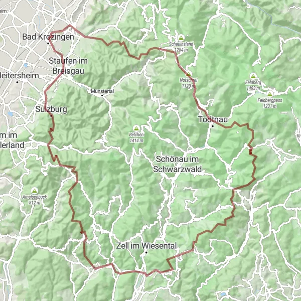 Karten-Miniaturansicht der Radinspiration "Schwarzwald Gravel Abenteuer" in Freiburg, Germany. Erstellt vom Tarmacs.app-Routenplaner für Radtouren