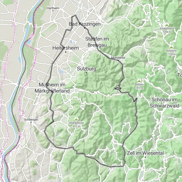 Karten-Miniaturansicht der Radinspiration "Panorama Route" in Freiburg, Germany. Erstellt vom Tarmacs.app-Routenplaner für Radtouren