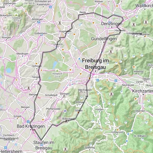 Map miniature of "Freiburg Road Ride" cycling inspiration in Freiburg, Germany. Generated by Tarmacs.app cycling route planner